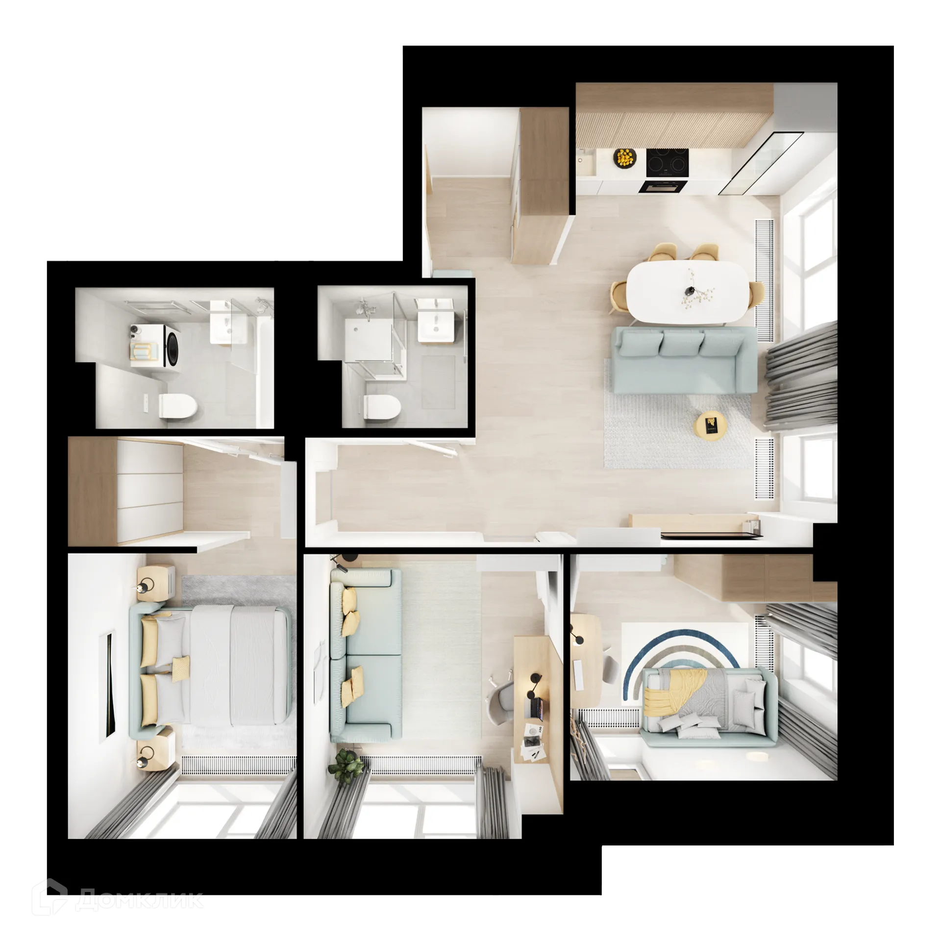 Планировка 3-комнатной квартиры 70.9 м² в «Нарвин», г. Москва — фото 2