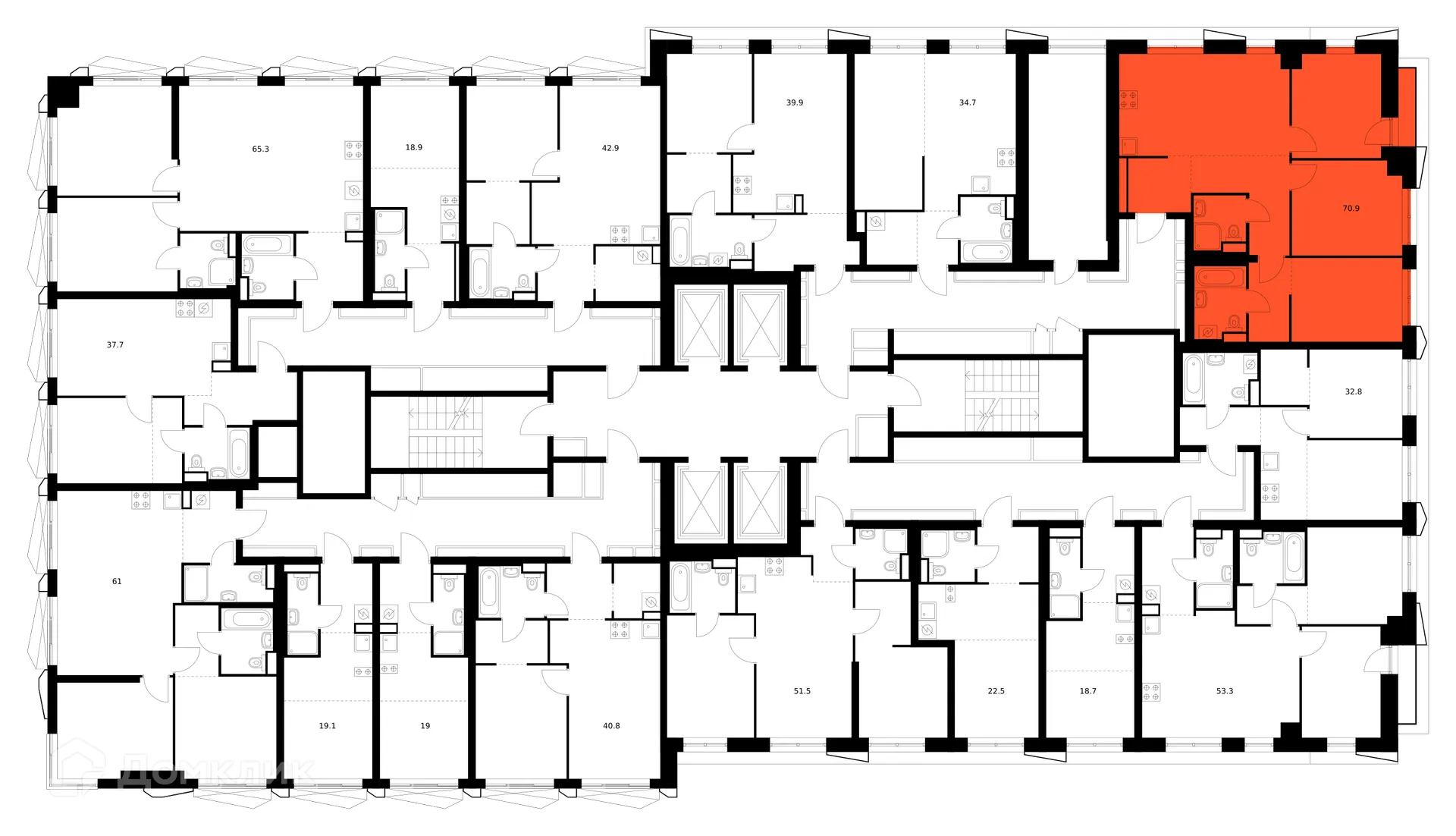 Планировка 3-комнатной квартиры 70.9 м² в «Нарвин», г. Москва — фото 3