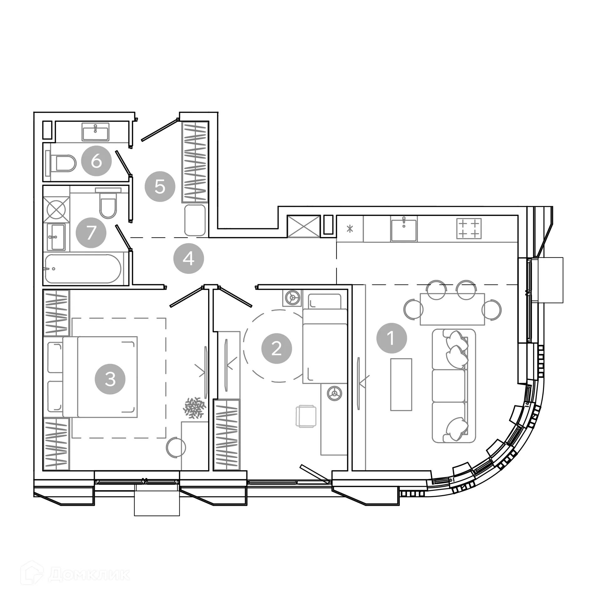 Планировка 3-комнатной квартиры 62.9 м² в ЖК UNO Соколиная гора, г. Москва — фото 2
