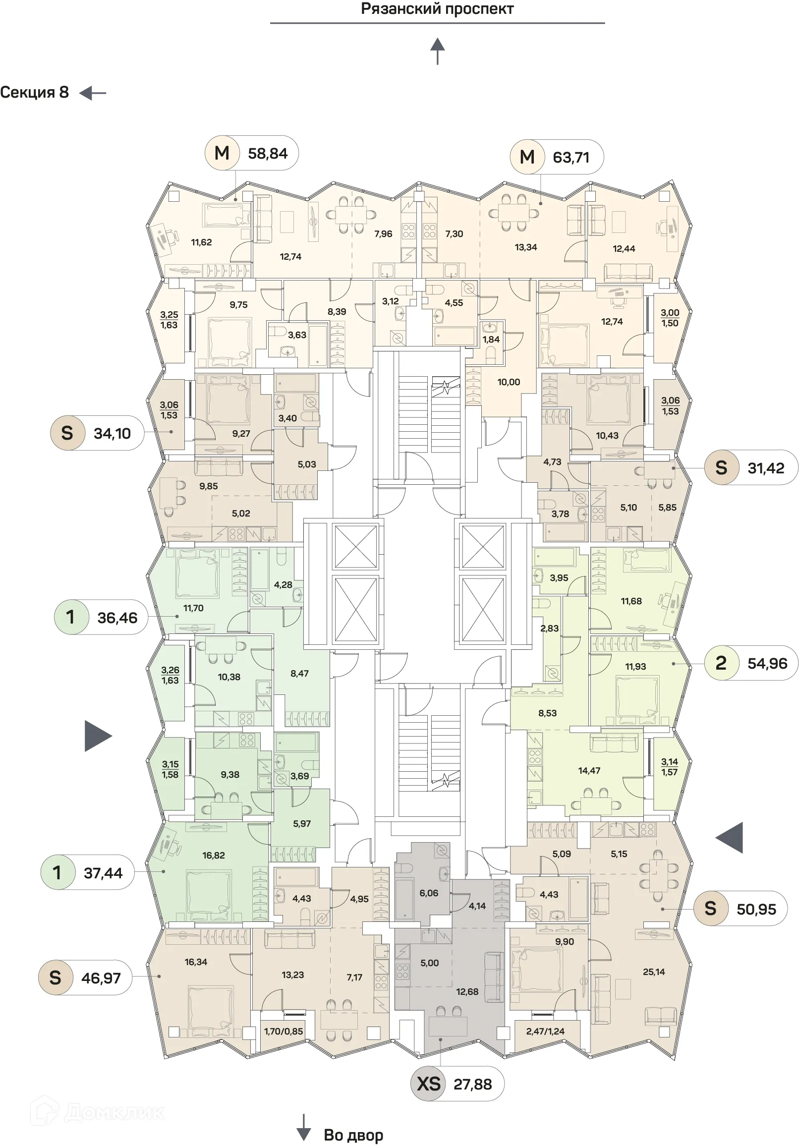 Планировка 2-комнатной квартиры 54.96 м² в ЖК "Аквилон Beside 2.0 (Аквилон Бисайд 2.0)", г. Москва — фото 2