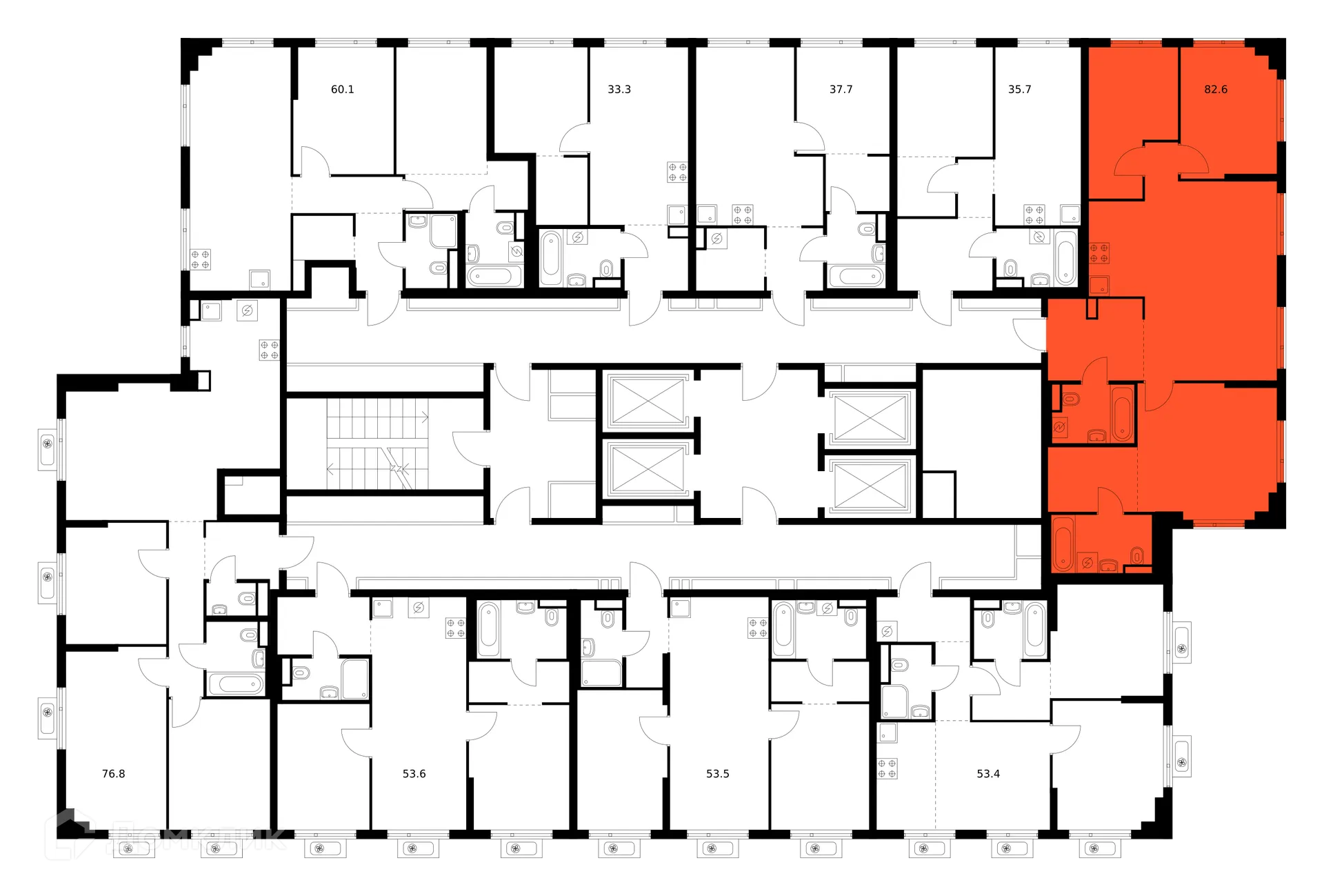Планировка 3-комнатной квартиры 82.6 м² в ЖК Амурский парк, г. Москва — фото 2