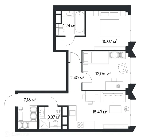 Планировка 2 комн. в ЖК «1-й Нагатинский»