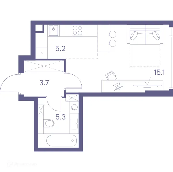 Планировка Студия в Зе Лот от Аквилон