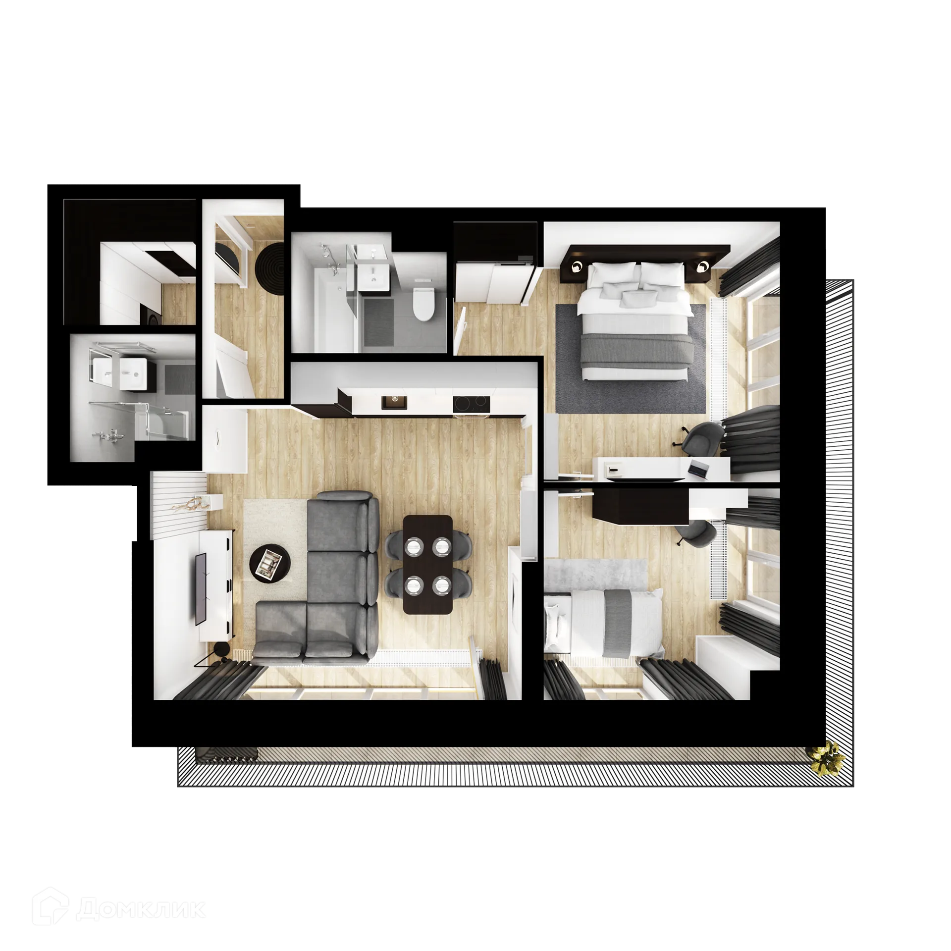 Планировка 2-комнатной квартиры 67.2 м² в ЖК Плеханова 11, г. Москва — фото 2