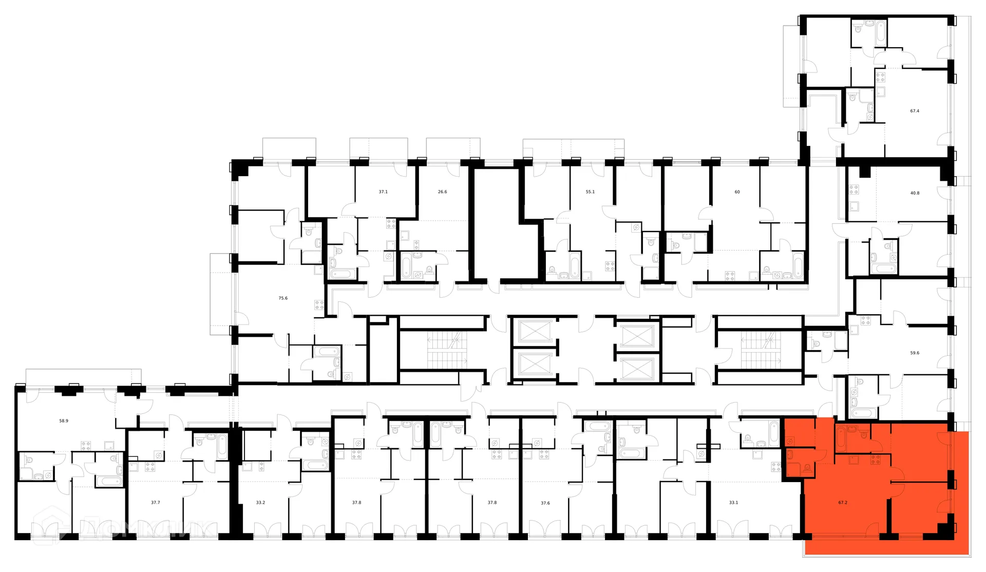 Планировка 2-комнатной квартиры 67.2 м² в ЖК Плеханова 11, г. Москва — фото 3