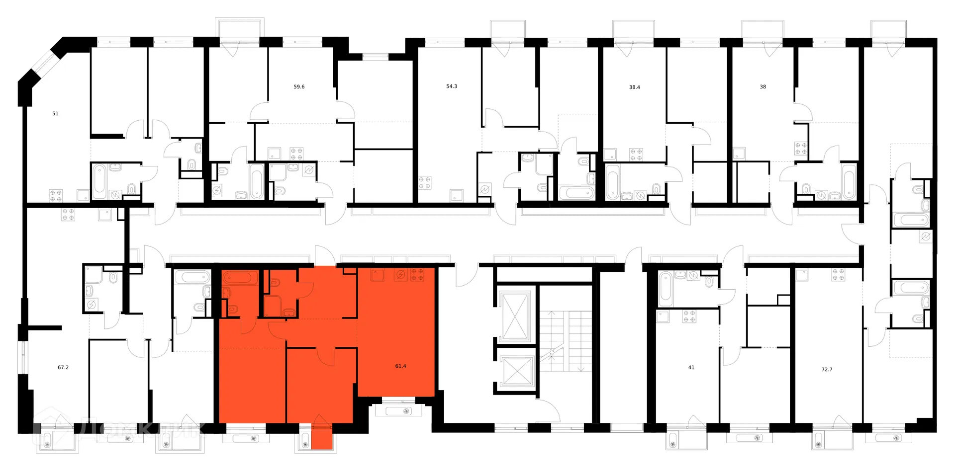 Планировка 2-комнатной квартиры 61.4 м² в ЖК Лосиноостровский парк, г. Москва — фото 2