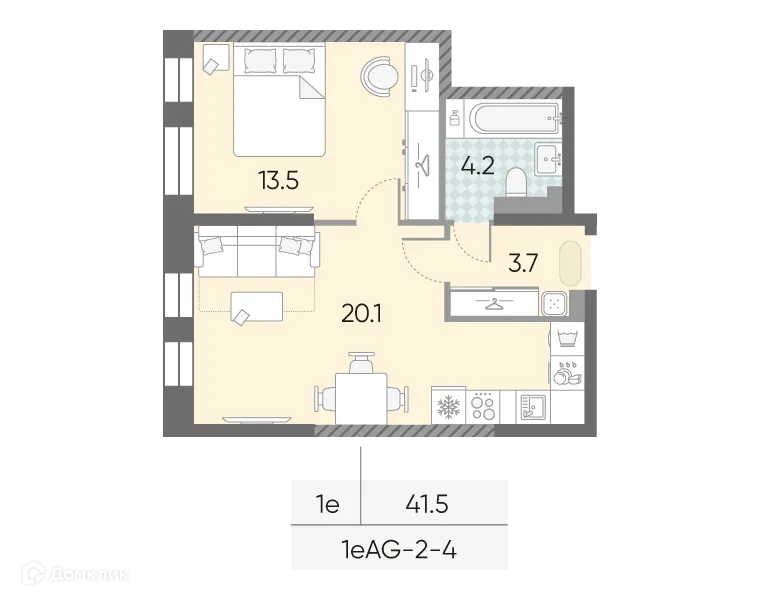 Планировка 1-комнатной квартиры 41.5 м² в ЖК "Зиларт", г. Москва — фото 2