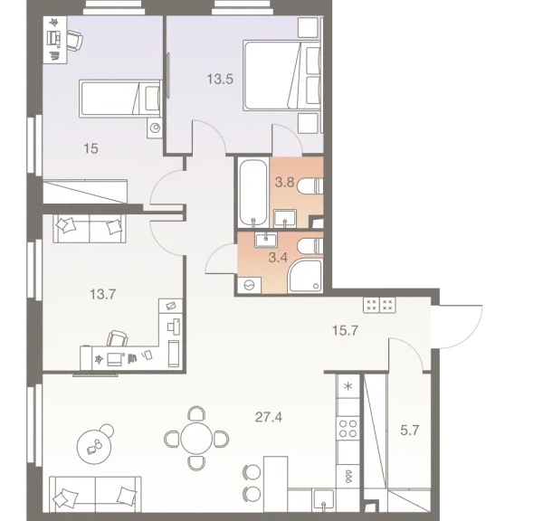 Планировка 4 комн. в ЖК Twelve  (Твелв )