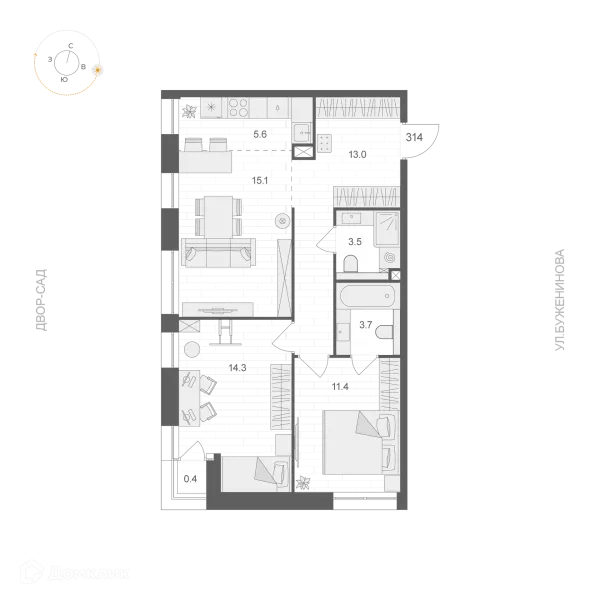 Планировка 2 комн. в ЖК ARTEL (Артель)