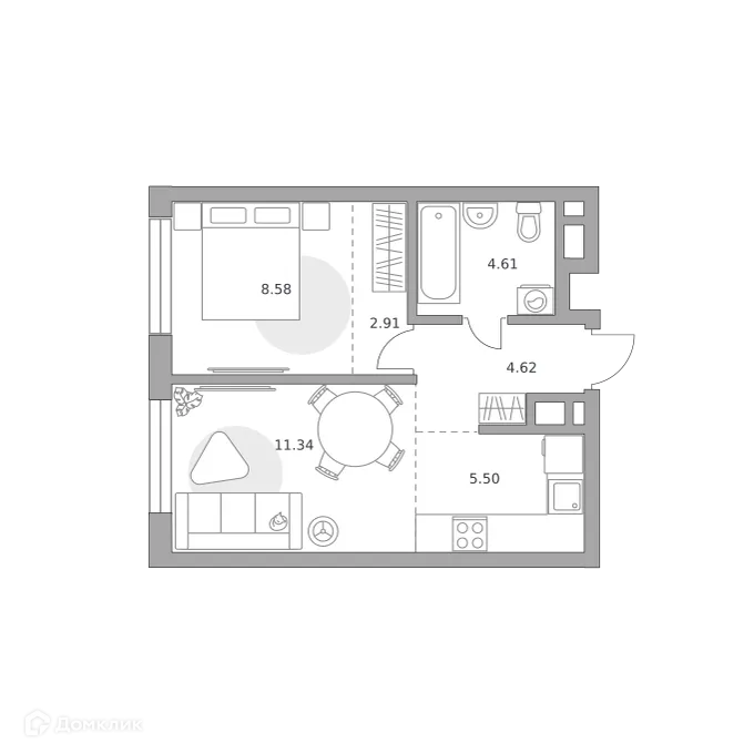 Планировка 2-комнатной квартиры 37.56 м² в ЖК BeLuck Коломенское (БеЛук Коломенское), г. Москва — фото 1