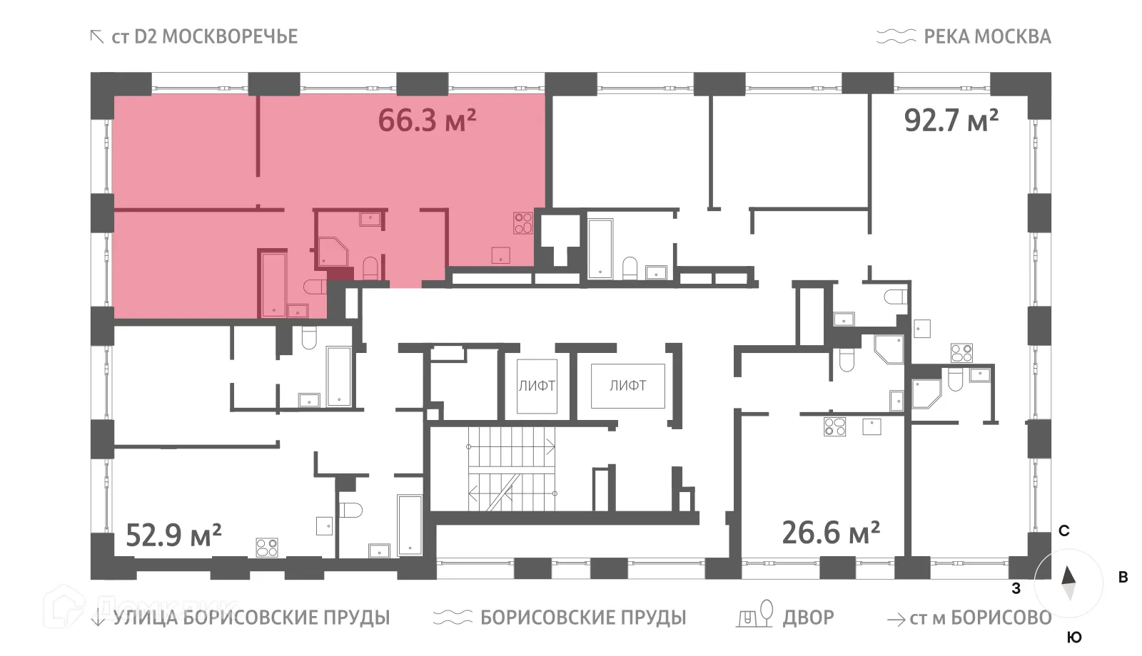 Планировка 2-комнатной квартиры 66.3 м² в ЖК "WAVE" (Вейв), г. Москва — фото 3