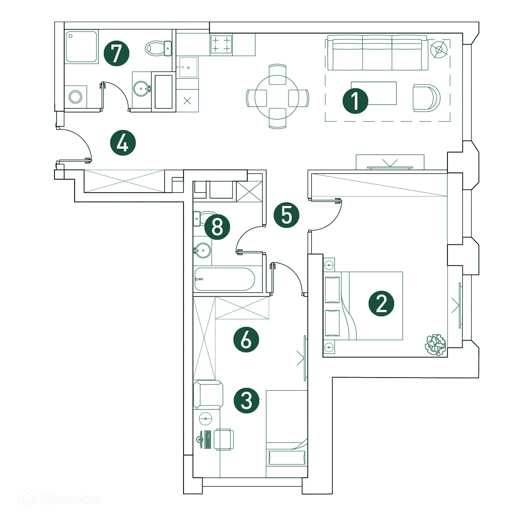Планировка 3-комнатной квартиры 79.5 м² в ЖК "VERY (Вери)", г. Москва — фото 2