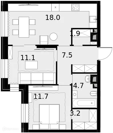 Планировка 2 комн. в ЖК Театральный квартал