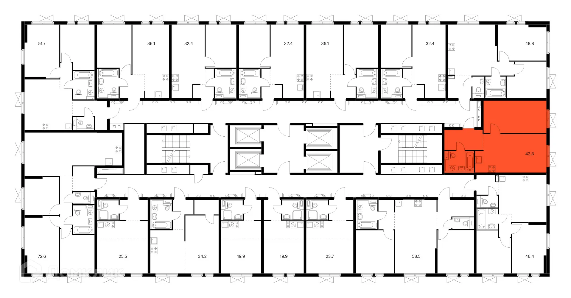 Планировка 1-комнатной квартиры 41.8 м² в ЖК Второй Нагатинский, г. Москва — фото 3