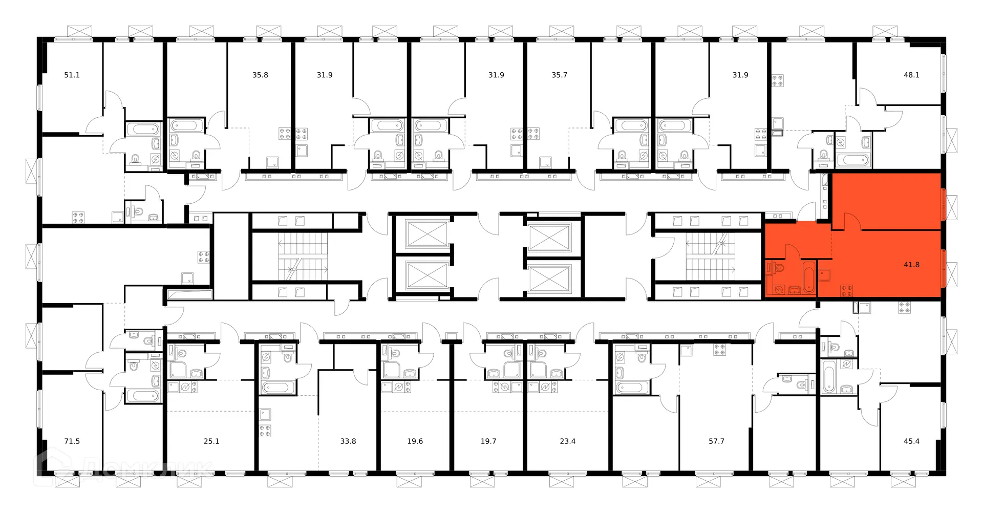 Планировка 1-комнатной квартиры 41.8 м² в ЖК Второй Нагатинский, г. Москва — фото 4