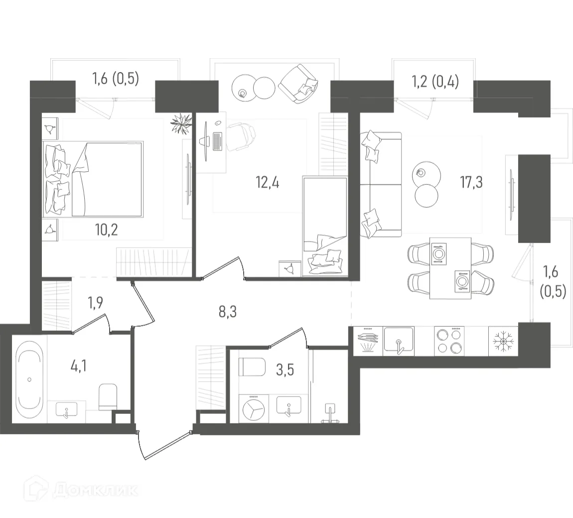 Планировка 2-комнатной квартиры 59.1 м² в ТАТУМ, г. Москва — фото 1