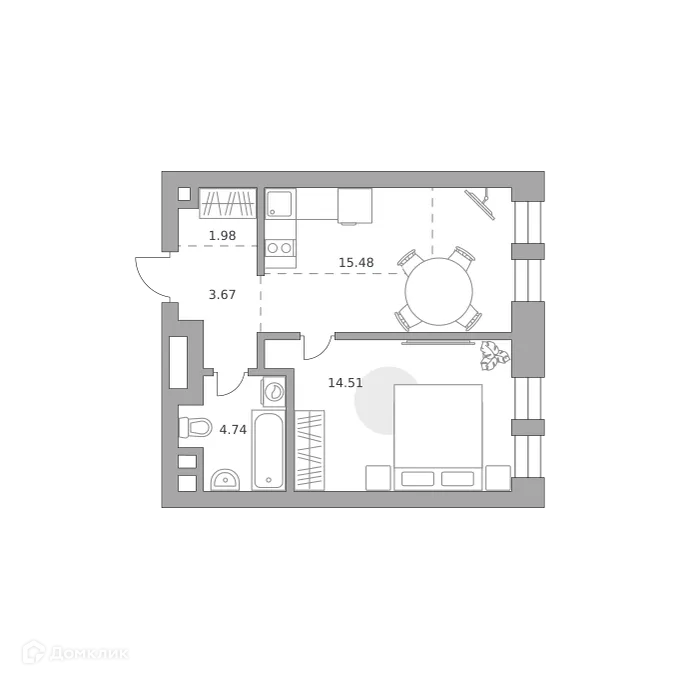 Планировка 1-комнатной квартиры 40.38 м² в ЖК MYPRIORITY Paveletskaya (МАЙПРИОРИТИ Павелецкая), г. Москва — фото 1