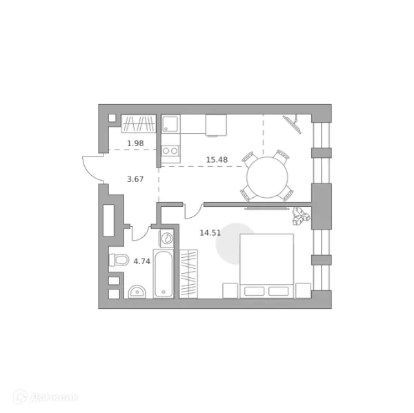 Планировка 1 комн. в ЖК MYPRIORITY Paveletskaya (МАЙПРИОРИТИ Павелецкая)