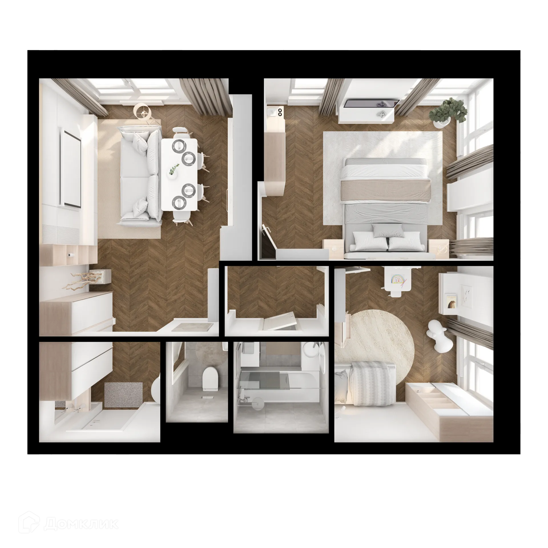 Планировка 2-комнатной квартиры 55.4 м² в ЖК Кронштадтский 9, г. Москва — фото 2