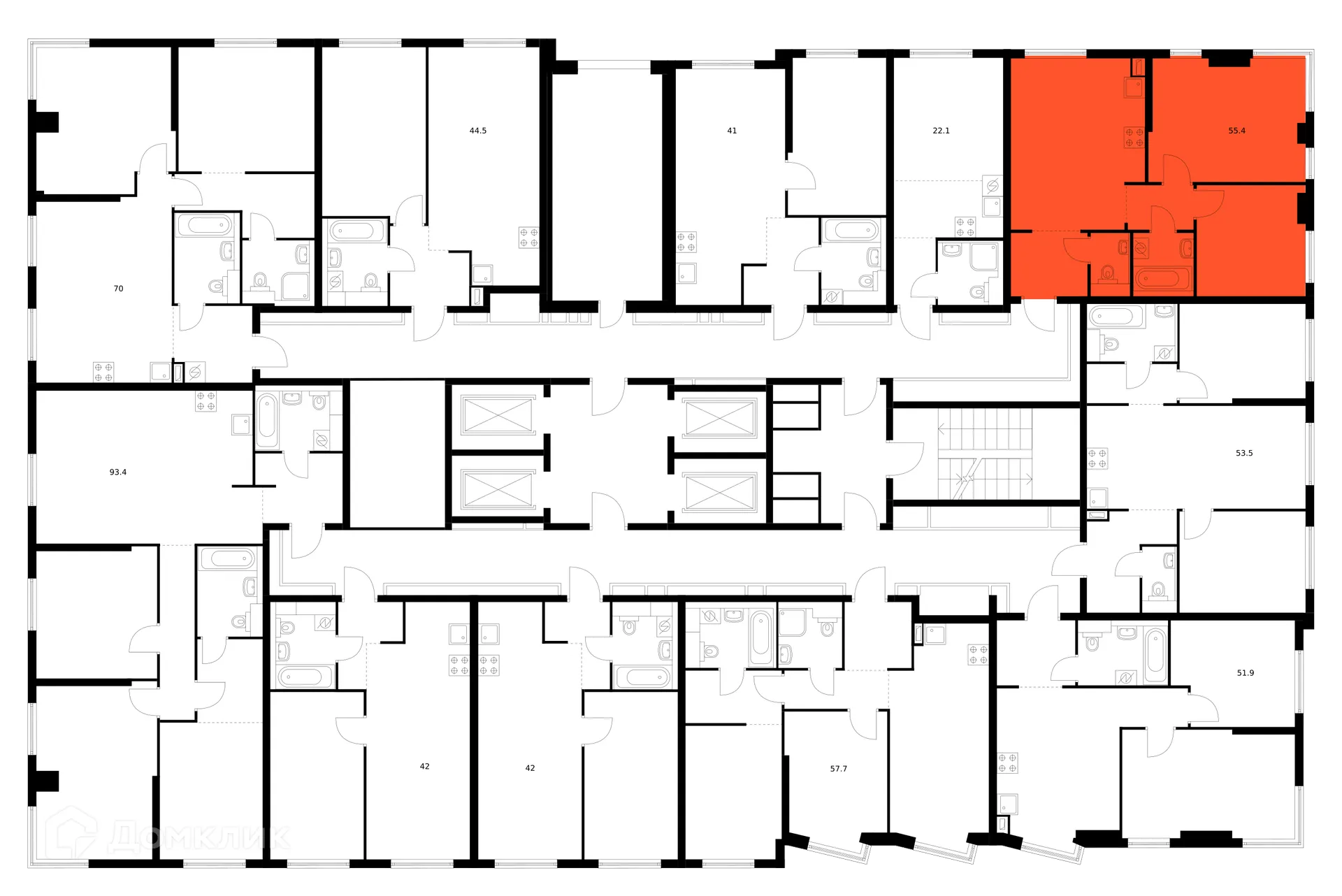 Планировка 2-комнатной квартиры 55.4 м² в ЖК Кронштадтский 9, г. Москва — фото 3