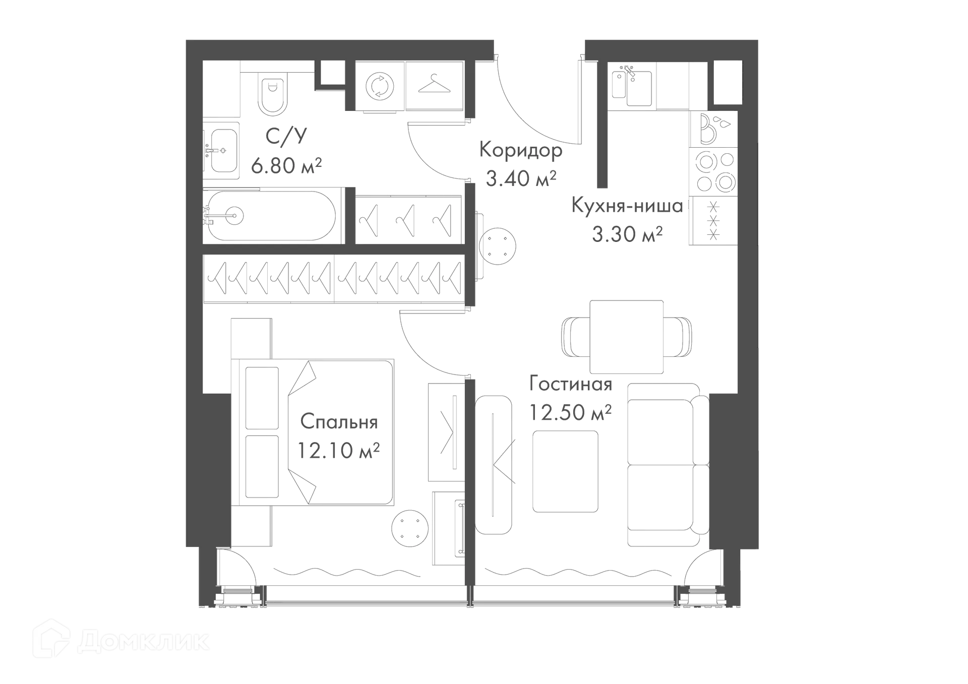 Планировка 1-комнатной квартиры 38.1 м² в ЖК Жилой комплекс премиум-класса SLAVA (СЛАВА), г. Москва — фото 1