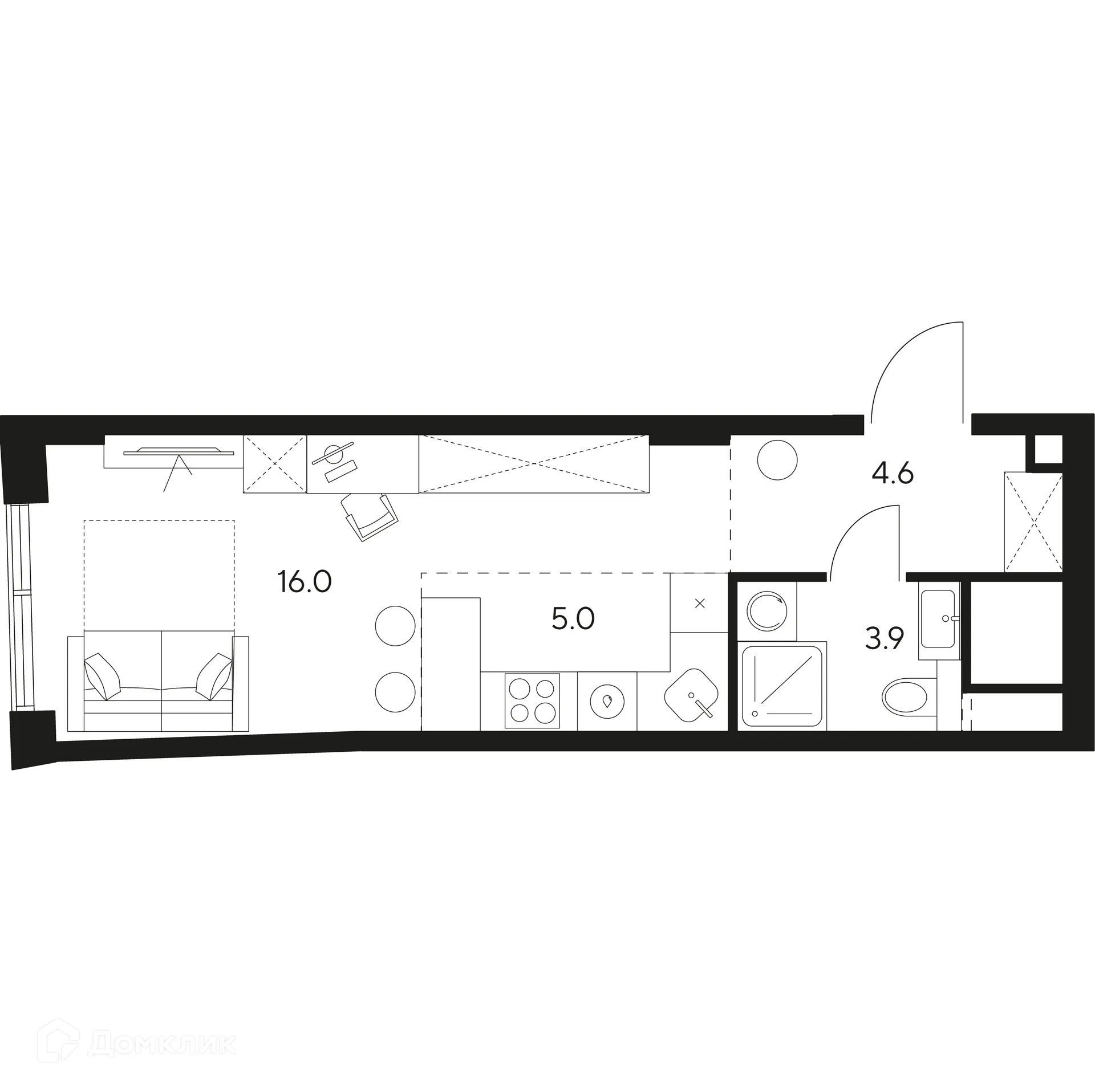 Планировка студии квартиры 29.5 м² в Нексус от Аквилон, г. Москва — фото 1