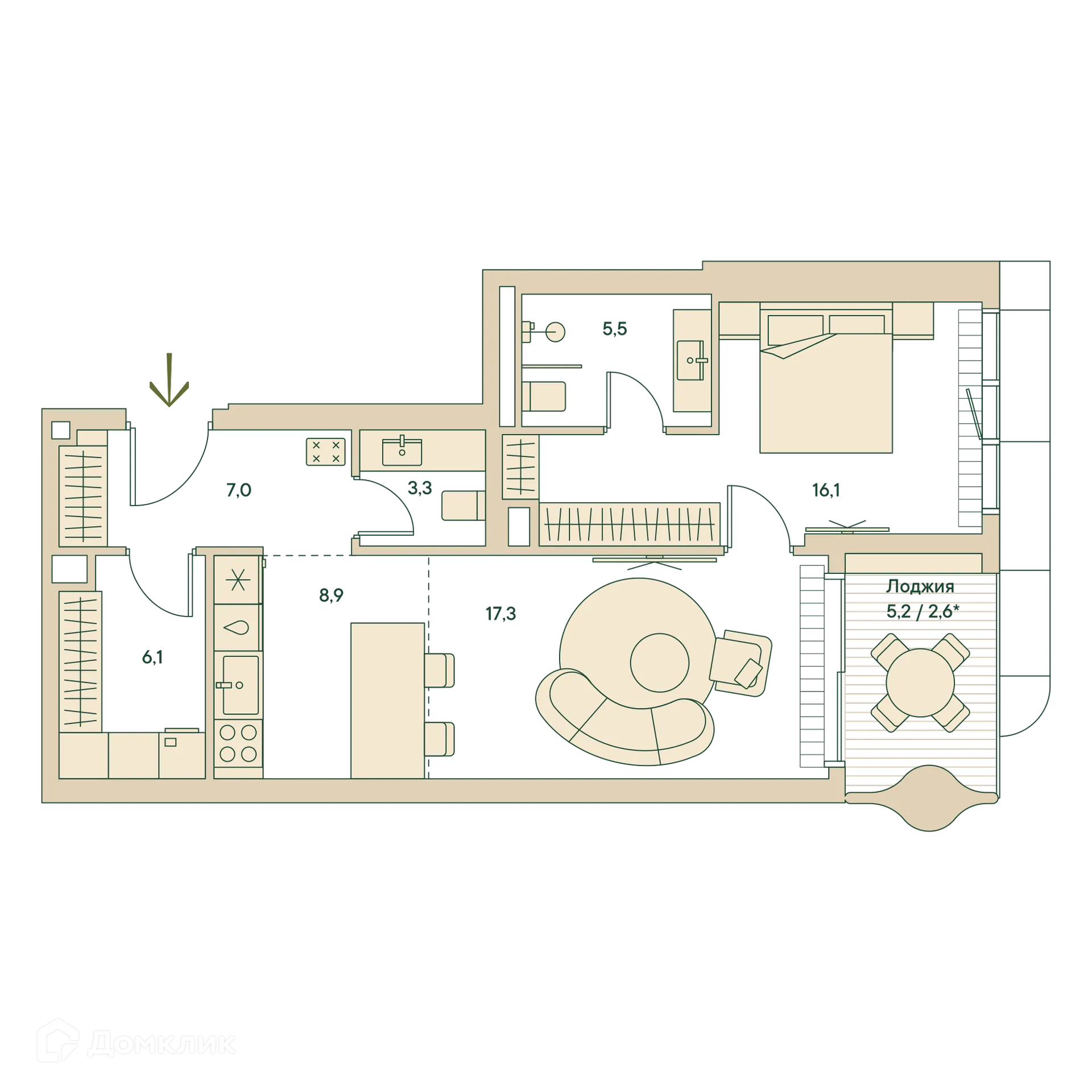 Планировка 2-комнатной квартиры 68.4 м² в ЖК Springs Спрингс, г. Москва — фото 2