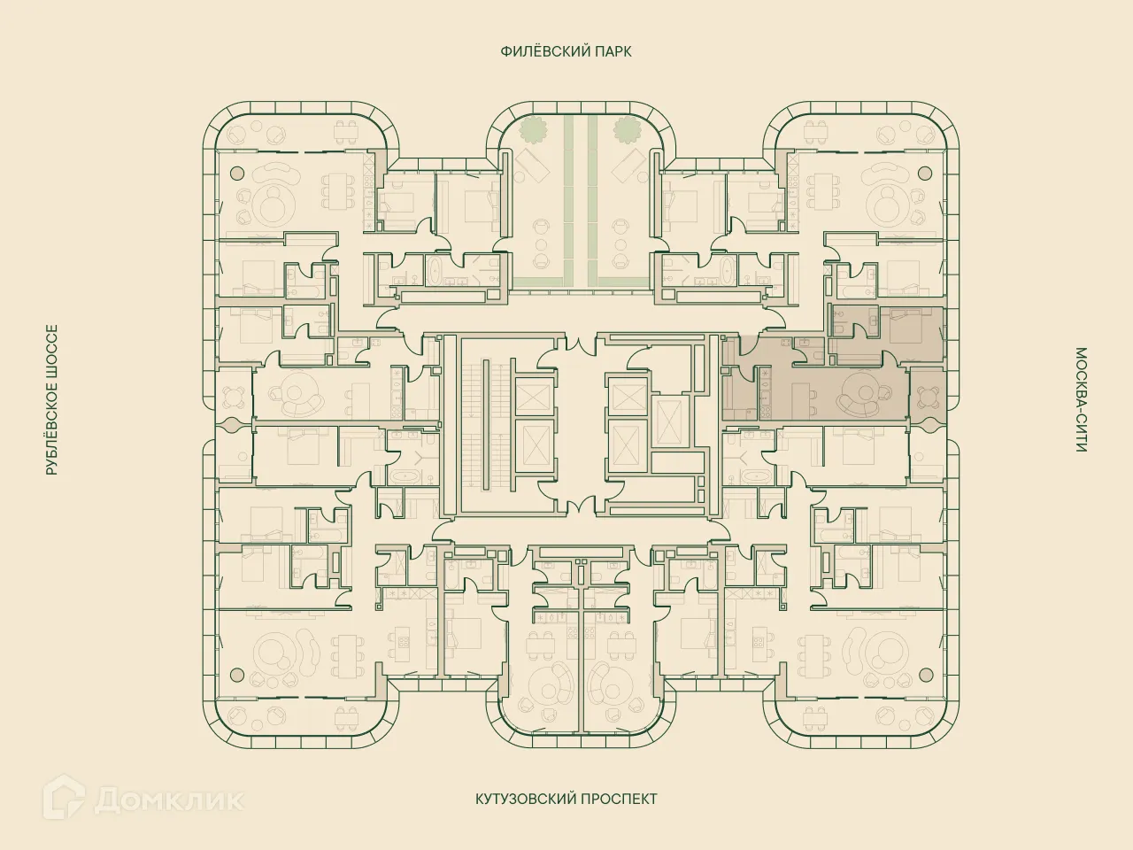 Планировка 2-комнатной квартиры 68.4 м² в ЖК Springs Спрингс, г. Москва — фото 3