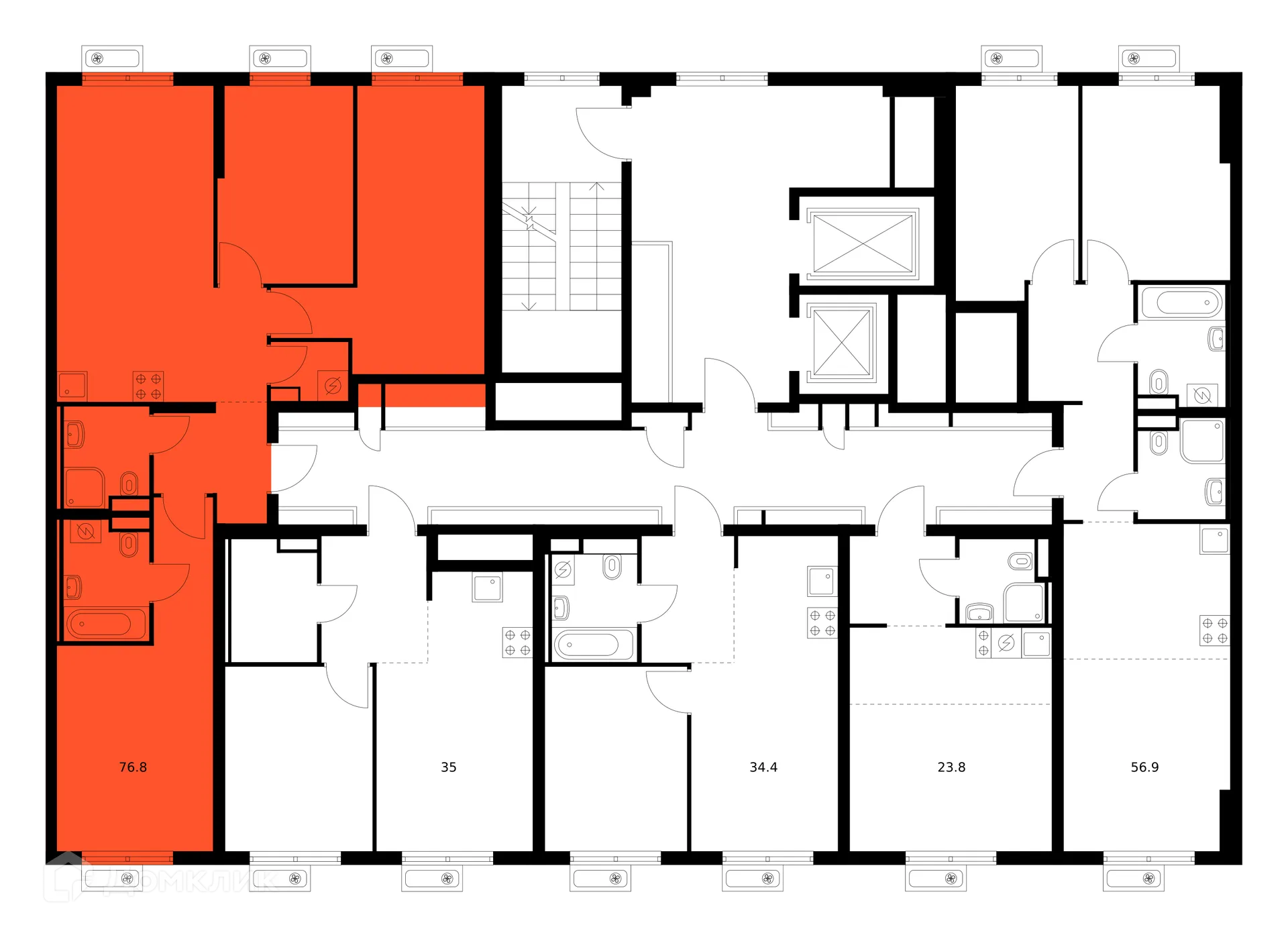 Планировка 3-комнатной квартиры 76.8 м² в «Митинский лес», г. Москва — фото 1