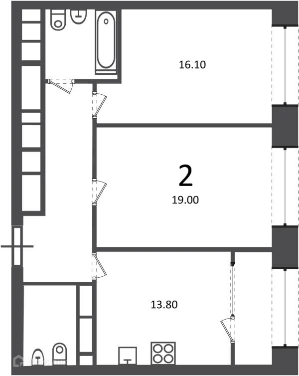 Планировка 2 комн. в Клинская ул., д. 2А (Московские кварталы)