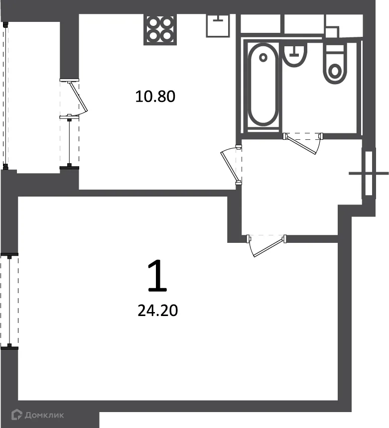 Планировка 1-комнатной квартиры 43.3 м² в Кусковская ул., д. 12/1 (Московские кварталы), г. Москва — фото 1