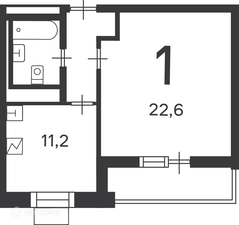 Планировка 1-комнатной квартиры 42.1 м² в Кедрова ул., д. 16, к. 3 (Московские кварталы), г. Москва — фото 1