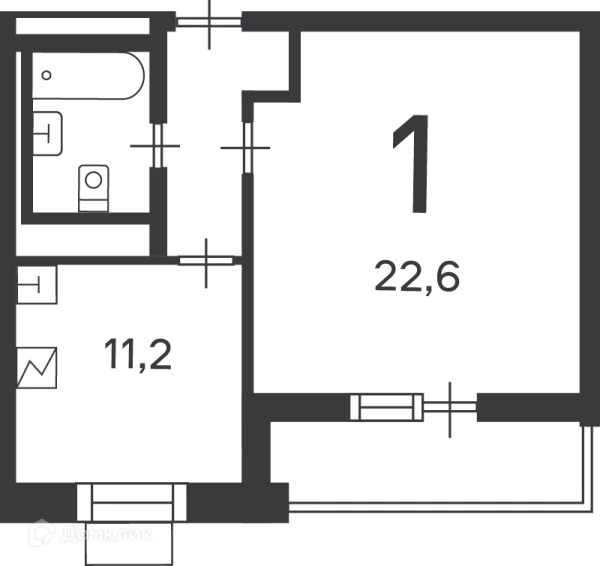 Планировка 1 комн. в Кедрова ул., д. 16, к. 3 (Московские кварталы)
