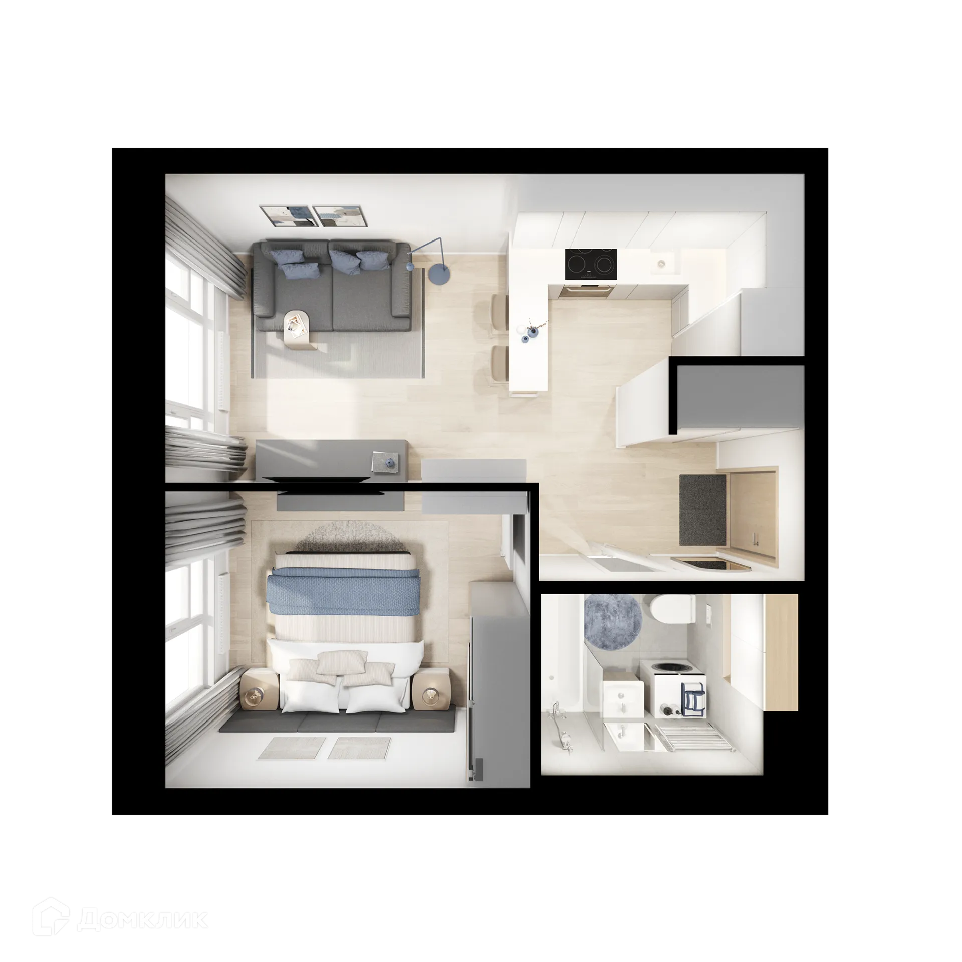 Планировка 1-комнатной квартиры 33.8 м² в ЖК 2-й Иртышский, г. Москва — фото 2