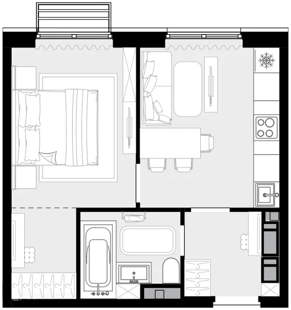 Планировка 1 комн. в ЖК "Новая Звезда-2"