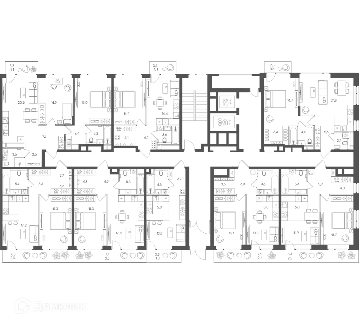 Планировка 1-комнатной квартиры 45.5 м² в ЖК Мангазея на Речном, г. Москва — фото 2