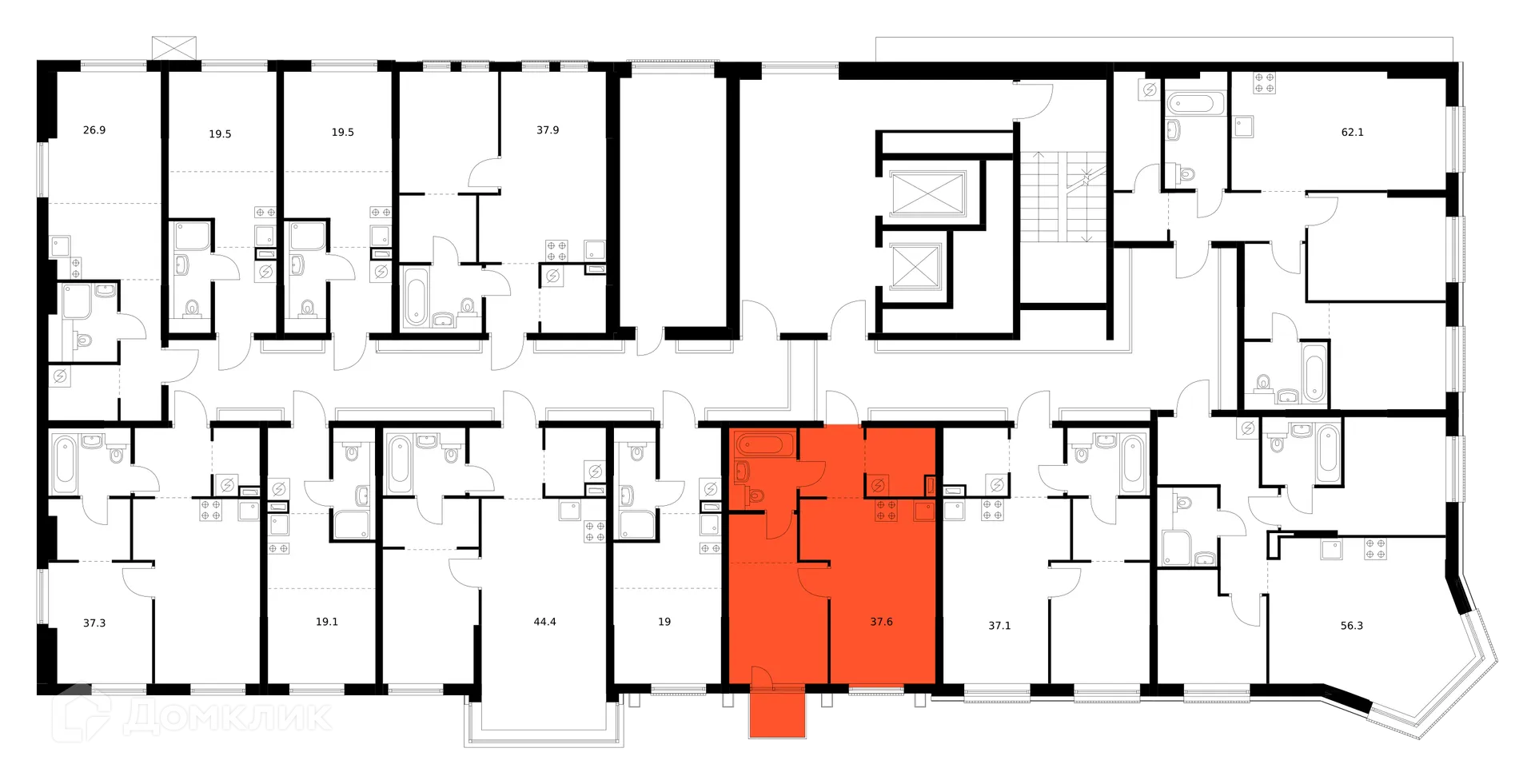 Планировка 1-комнатной квартиры 37.6 м² в ЖК Москворечье, г. Москва — фото 3