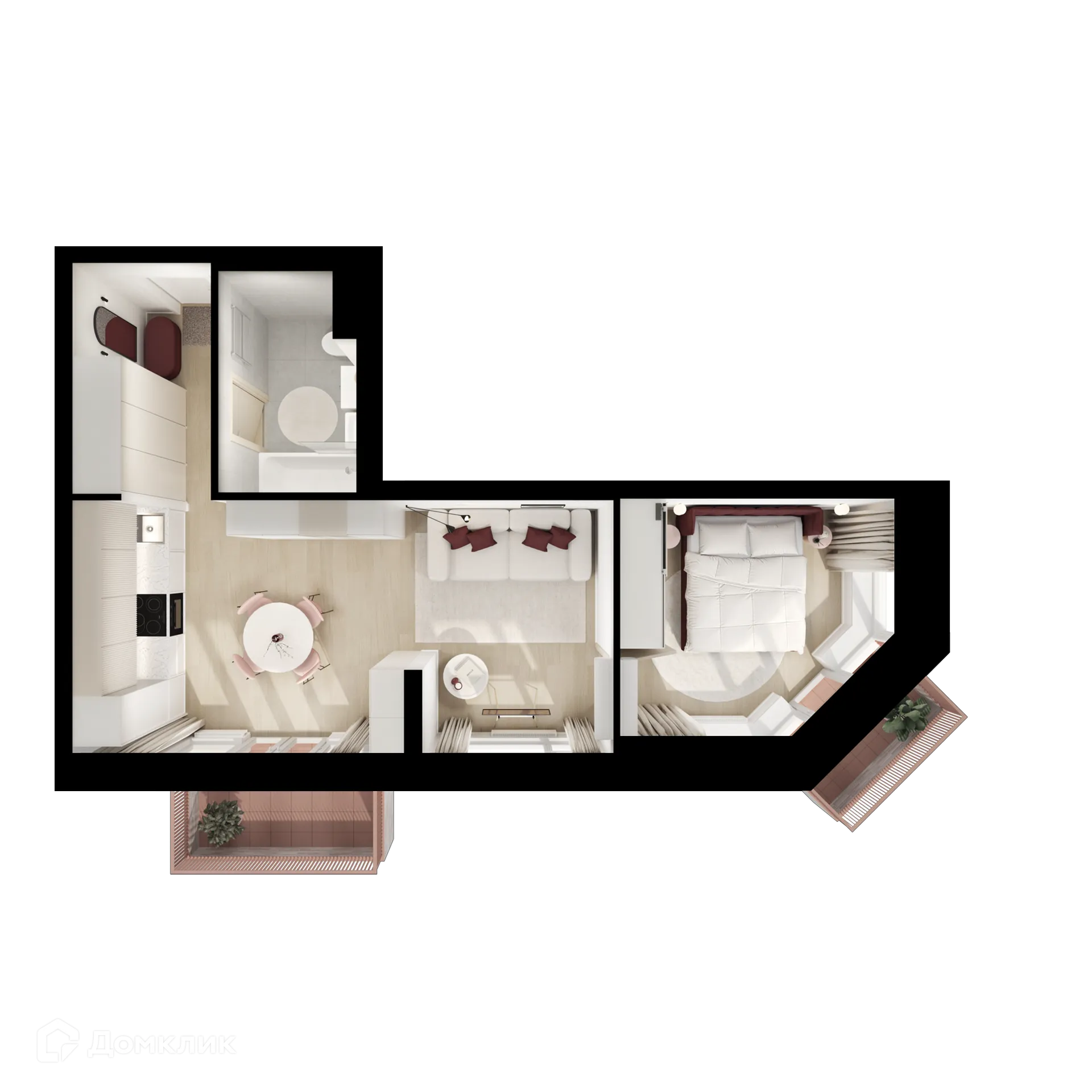 Планировка 1-комнатной квартиры 42.8 м² в ЖК Кавказский бульвар 51, г. Москва — фото 2
