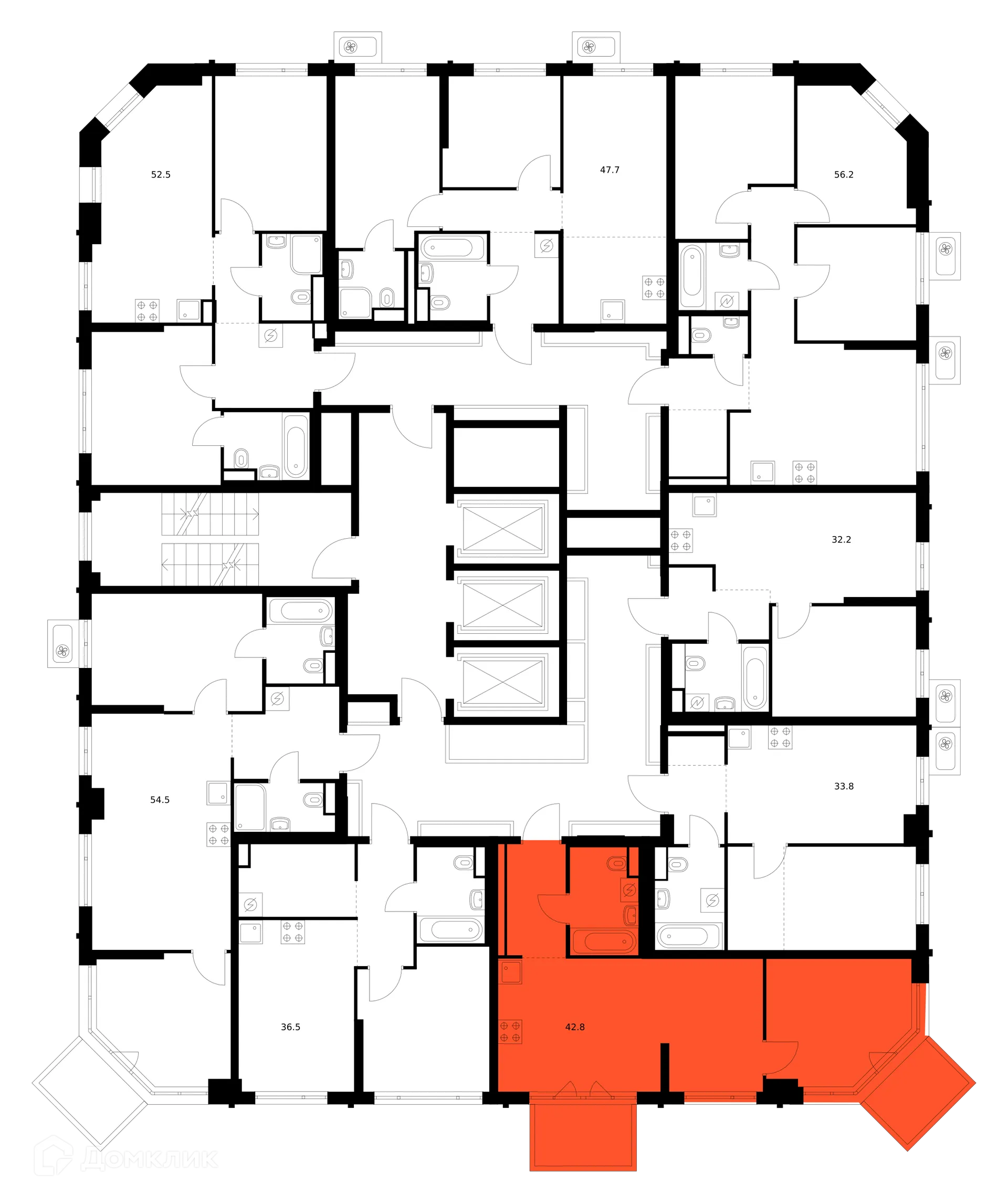 Планировка 1-комнатной квартиры 42.8 м² в ЖК Кавказский бульвар 51, г. Москва — фото 3
