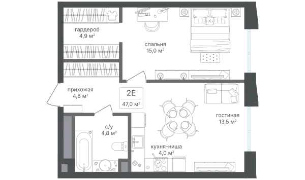 Планировка 2 комн. в ЖК Семеновский парк-2