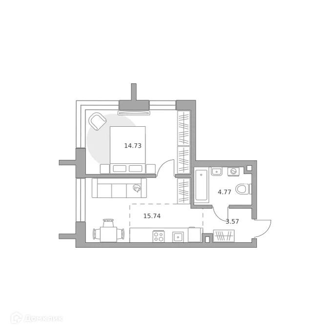 Планировка 1-комнатной квартиры 38.81 м² в ЖК MYPRIORITY Dubrovka (МАЙПРИОРИТИ Дубровка), г. Москва — фото 1