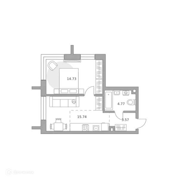 Планировка 1 комн. в ЖК MYPRIORITY Dubrovka (МАЙПРИОРИТИ Дубровка)