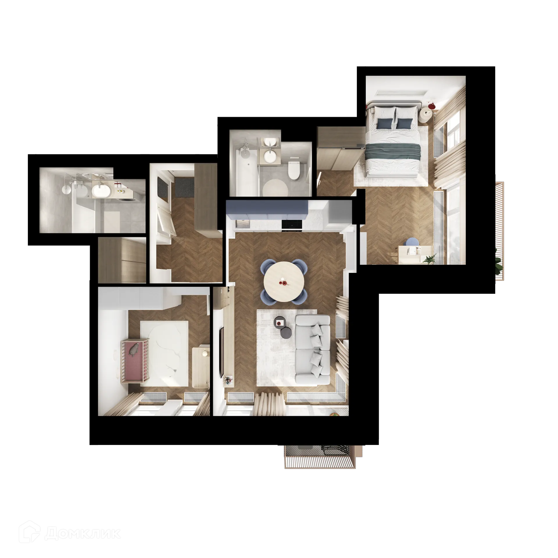 Планировка 2-комнатной квартиры 63.8 м² в «Строгино 360», г. Москва — фото 2