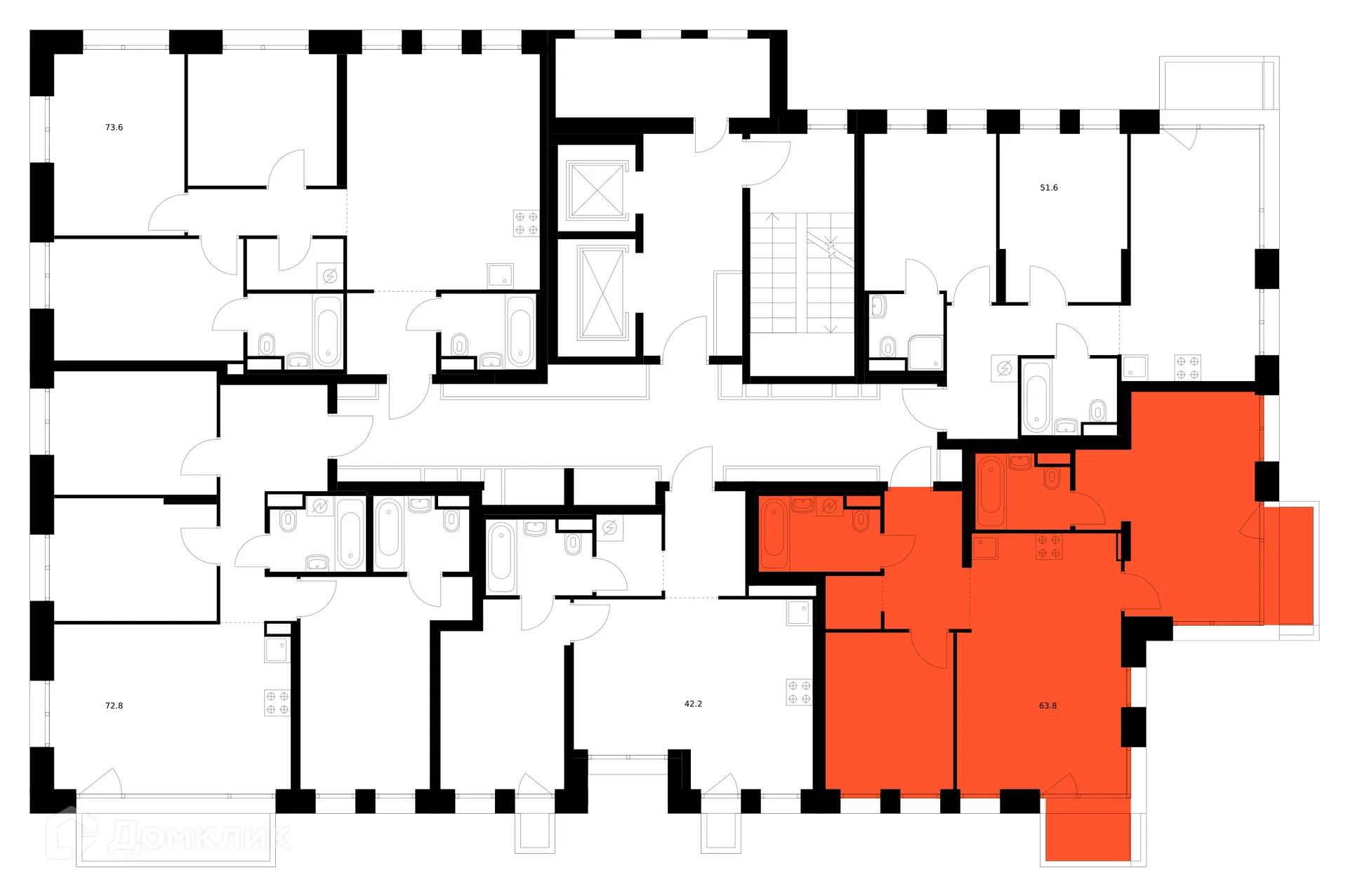 Планировка 2-комнатной квартиры 63.8 м² в «Строгино 360», г. Москва — фото 3
