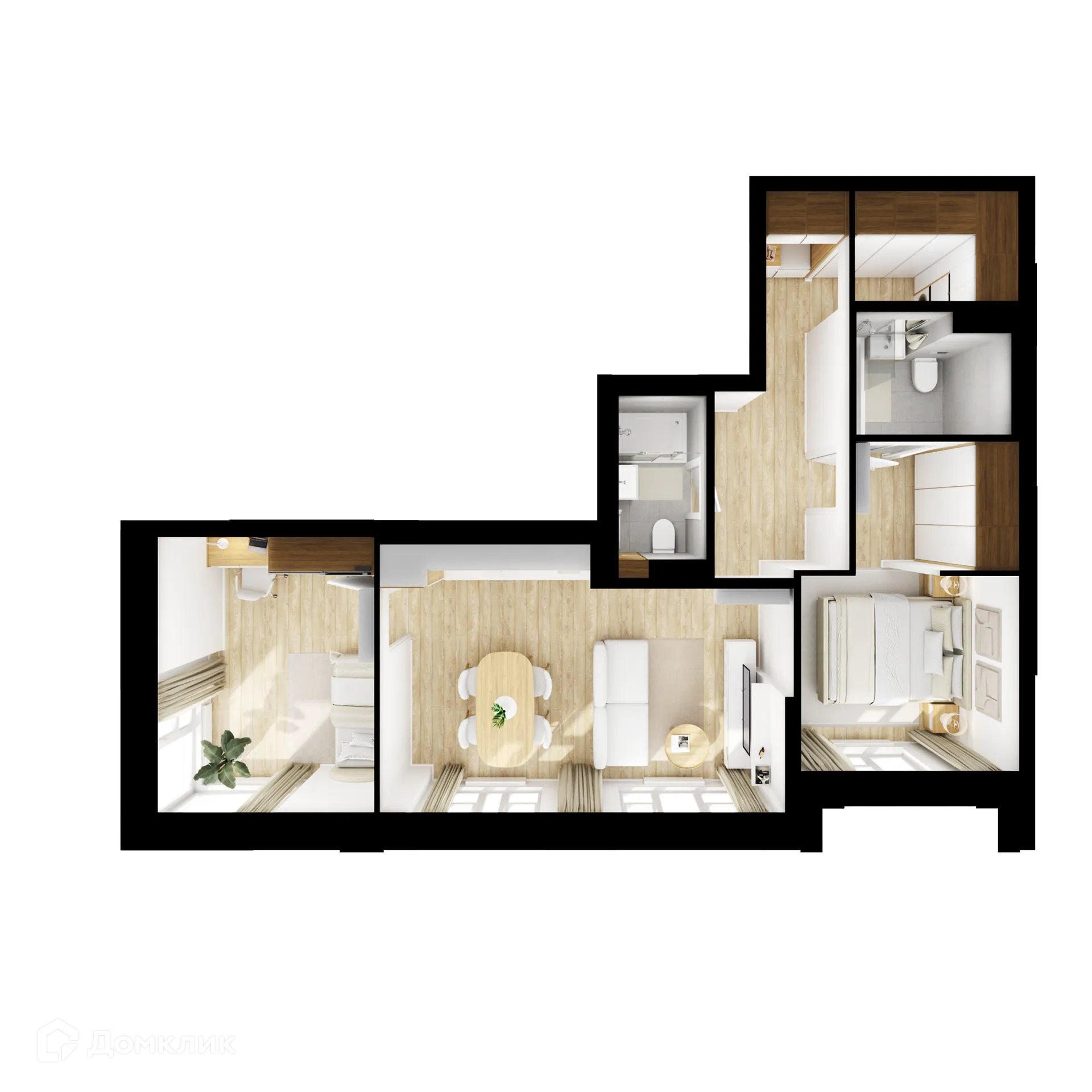 Планировка 2-комнатной квартиры 62.5 м² в ЖК Мичуринский парк, г. Москва — фото 2