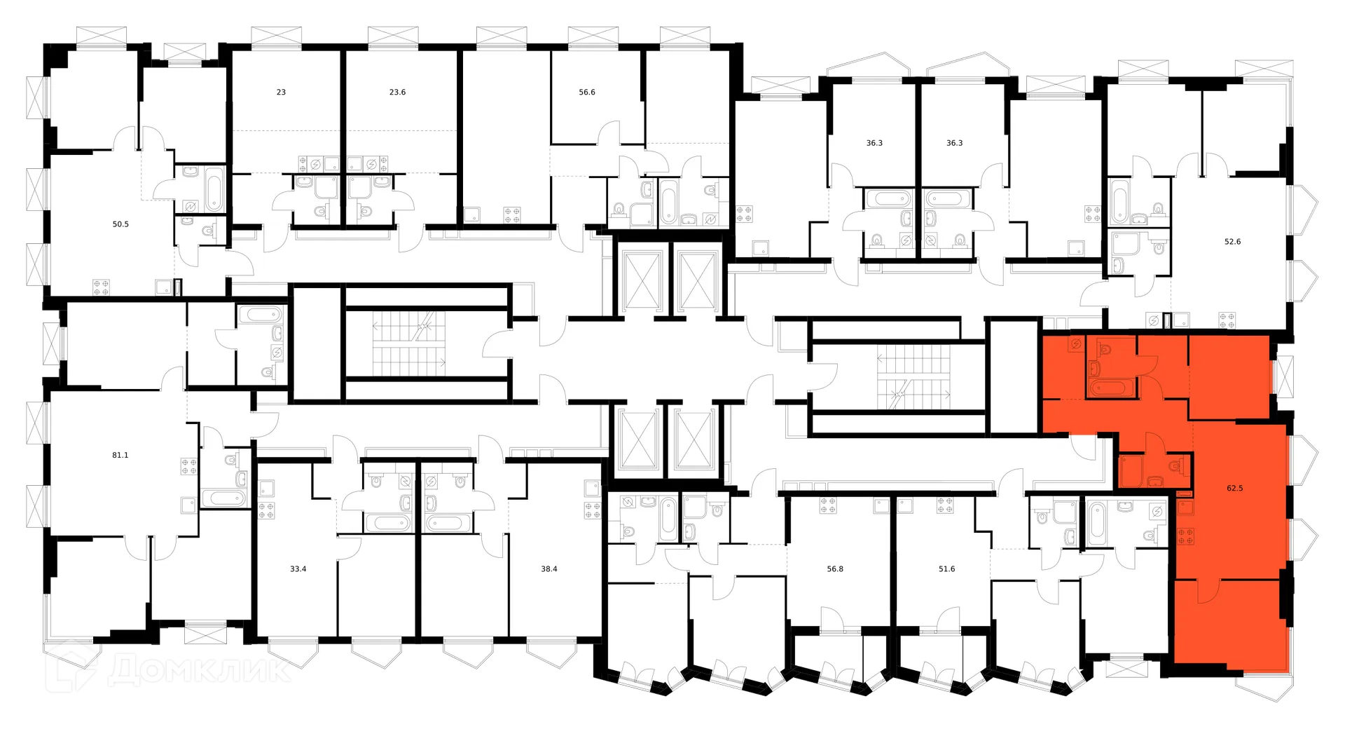Планировка 2-комнатной квартиры 62.5 м² в ЖК Мичуринский парк, г. Москва — фото 3
