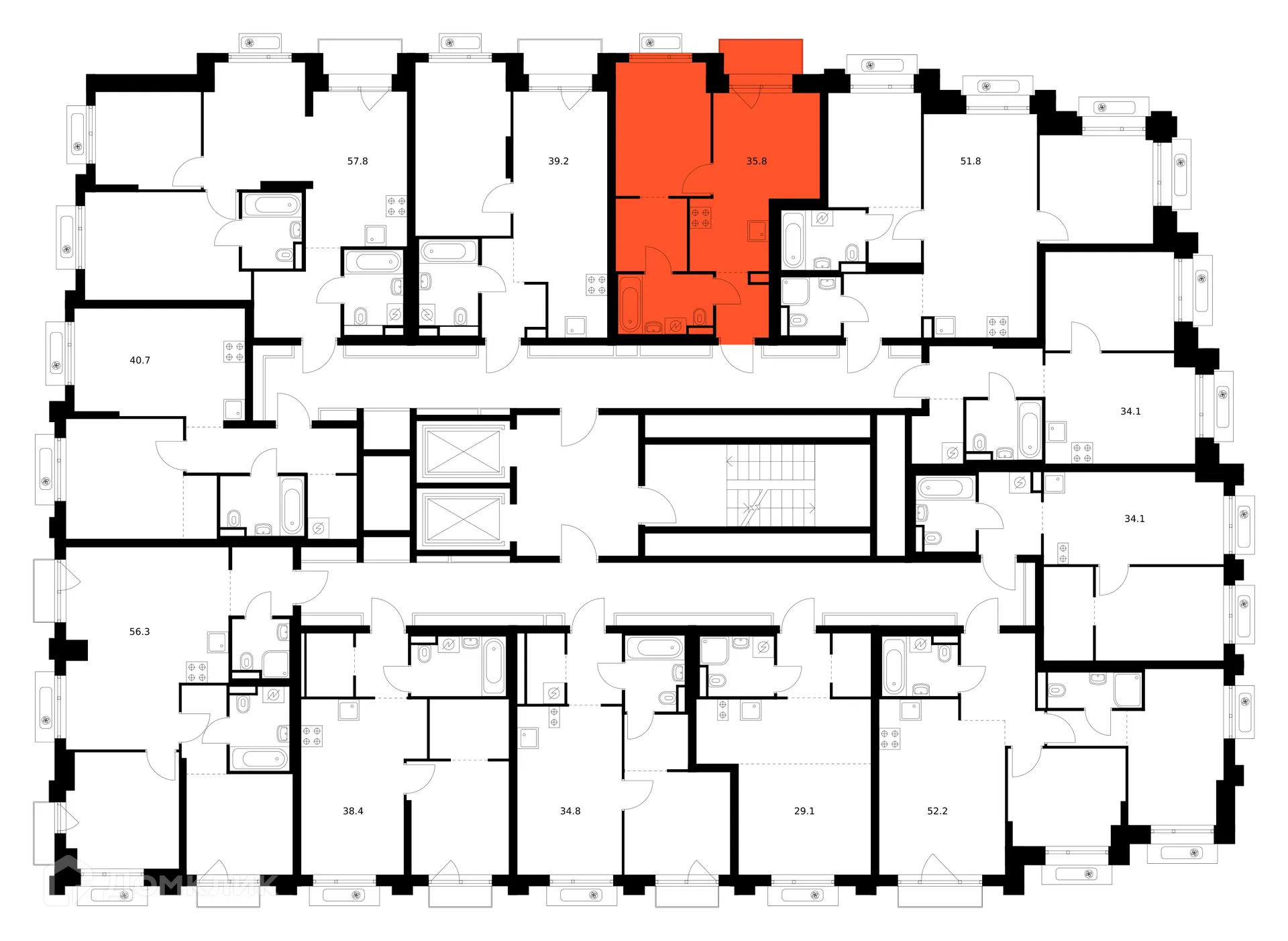 Планировка 1-комнатной квартиры 35.8 м² в ЖК Середневский лес, г. Москва — фото 2