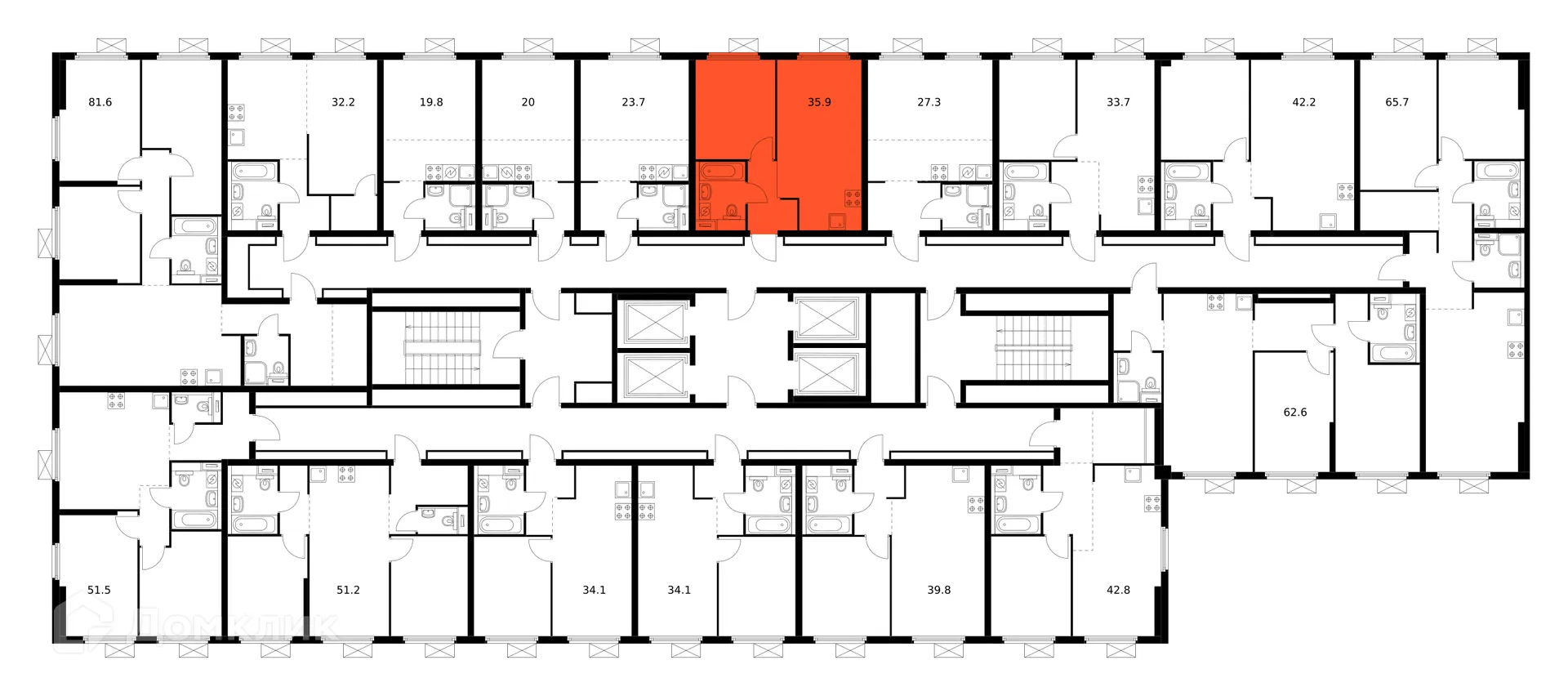 Планировка 1-комнатной квартиры 35.9 м² в ЖК Сигнальный 16, г. Москва — фото 3