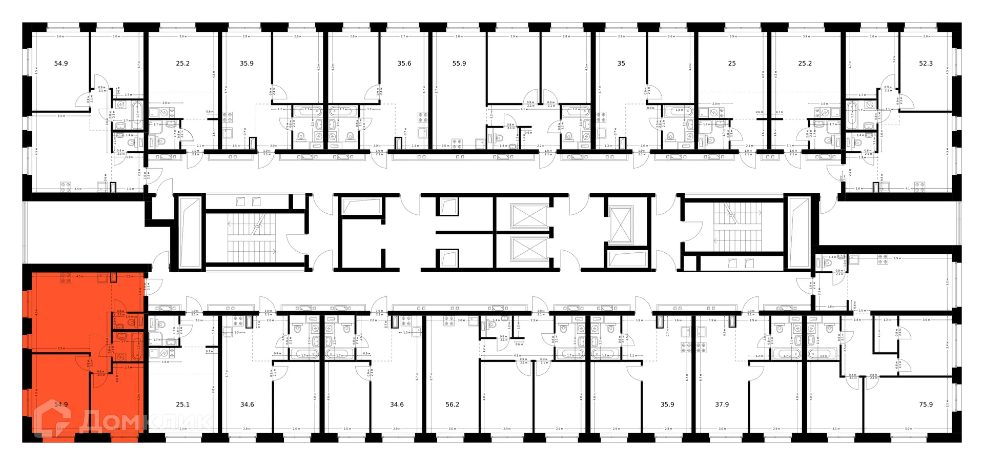 Планировка 2-комнатной квартиры 54.9 м² в ЖК Полар, г. Москва — фото 3