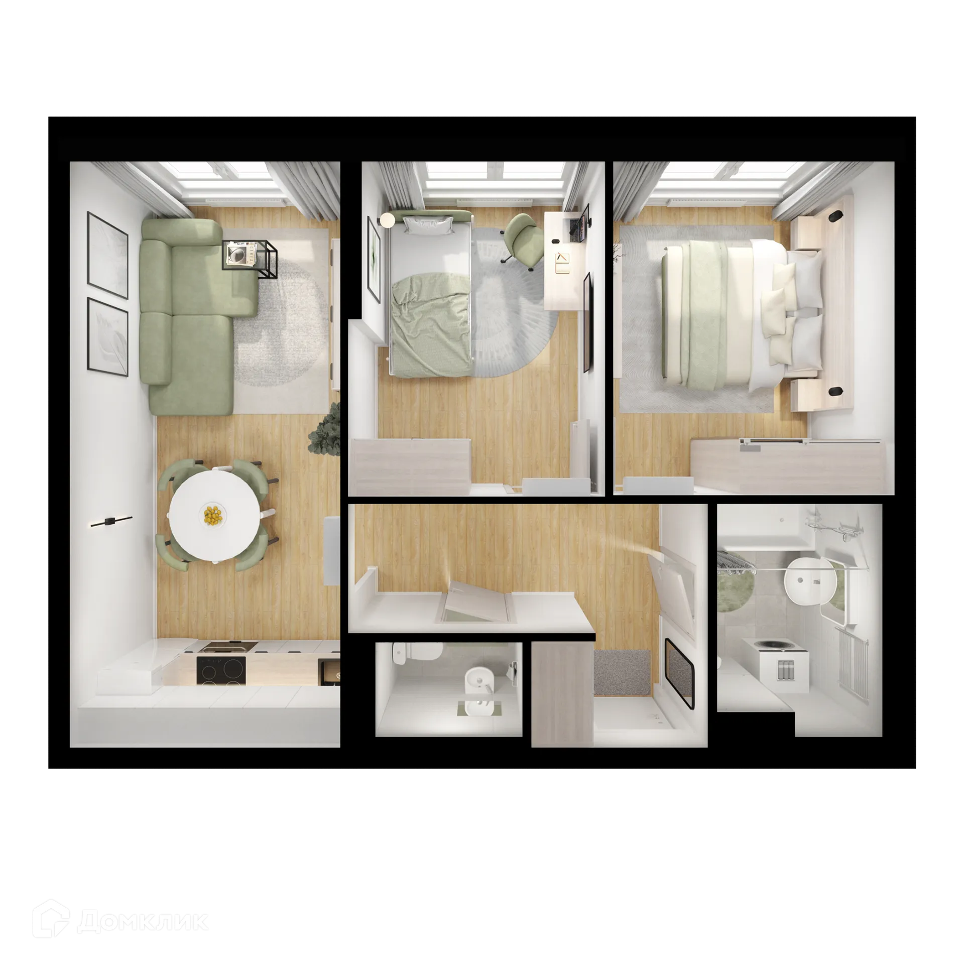 Планировка 2-комнатной квартиры 49.6 м² в ЖК Волжский парк, г. Москва — фото 2